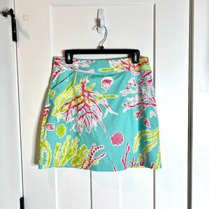 AnaClare Teal Nautical Sea Coral Print Coastal Pull On Skort Vacation Golf M